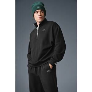 Alo Accolade 1/4 Zip Pullover Men's Sweatshirt Medium Black Oversized